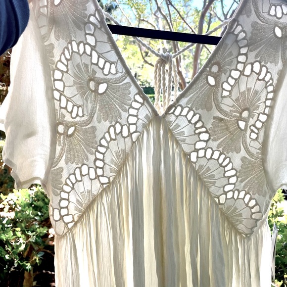 Rip Curl Off-white beautiful flowy cotton summer shorts sleeve dress. Sz M - Picture 4 of 6